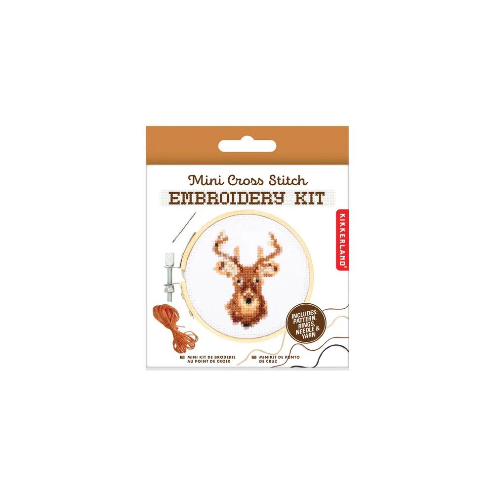 Kikkerland, Fabric Supplies, Art & School, Mini, Cross Stitch, Embroidery Kit, Stag, 770576